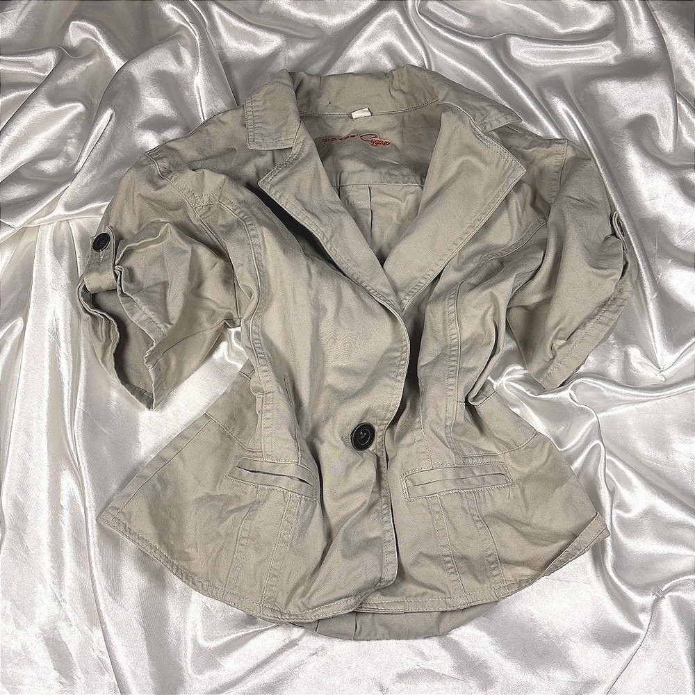 y2k Blazer Khaki Excellent Riders Copper Short Sleeve Button Tab Jacket XL